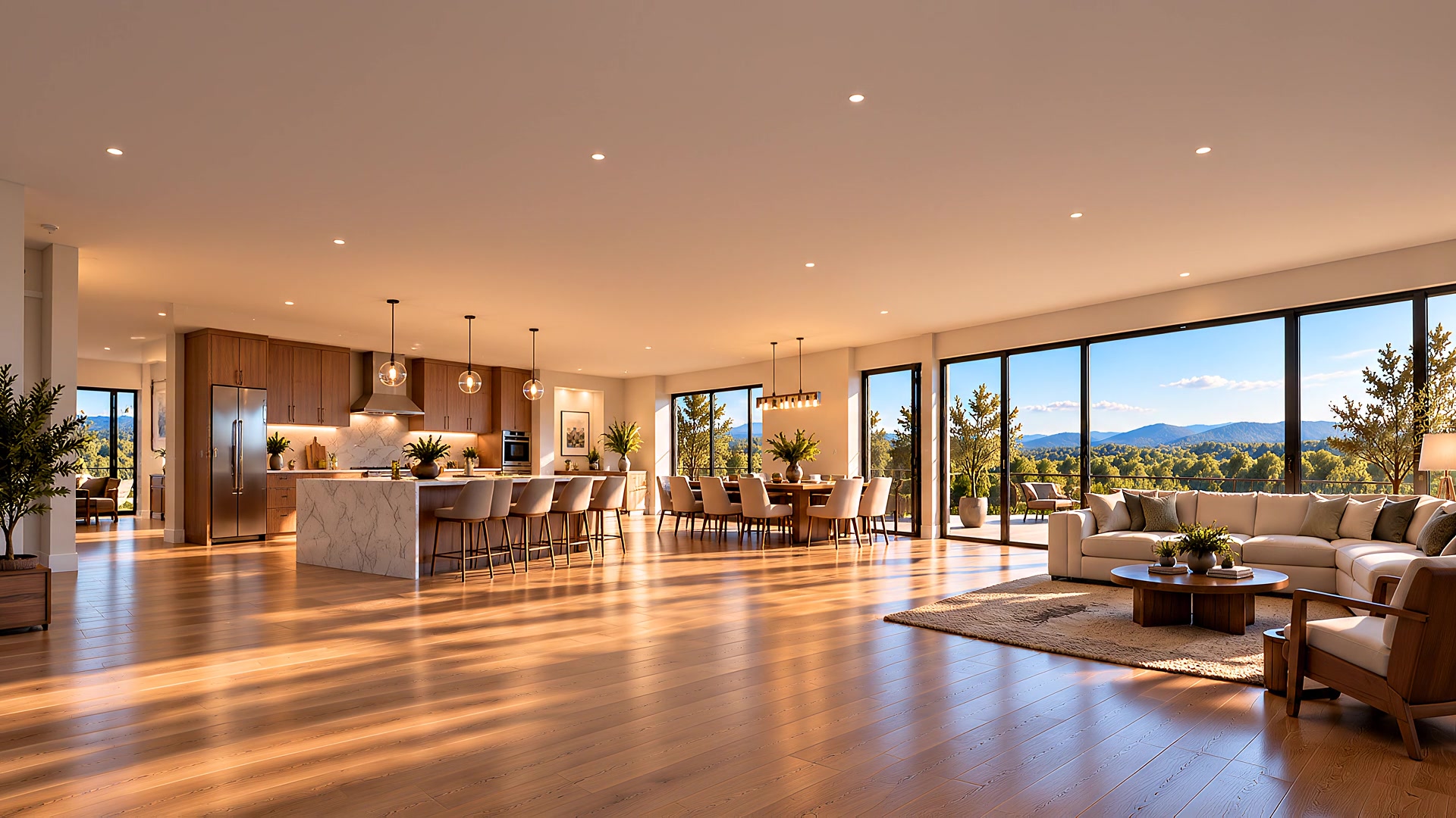 Concept visualization of the same home with a smooth continuous ceiling and open living space